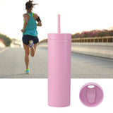 16oz Plastic Tumblers with Lids and Straws Frosting Matte Plastic Drinking Cups for Outdoor Sports 1767 Pink