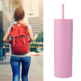 16oz Plastic Tumblers with Lids and Straws Frosting Matte Plastic Drinking Cups for Outdoor Sports 1767 Pink - Extra Image