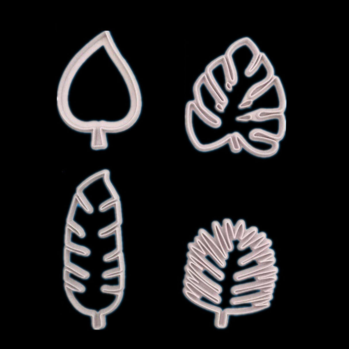4Pcs Tropical Leaves Cookie Cutter Set Palm Leaves Fondant Cutters Mold for Luau Cake Decorating