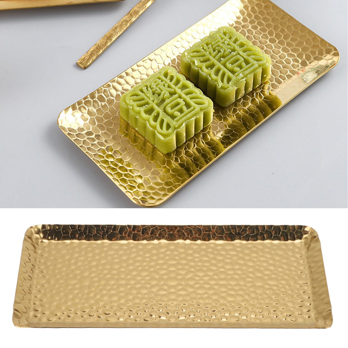 25x11cm Towel Hammered Trays Stainless Steel Multi Purpose Dishwasher Safe Dessert Tray Plate for Home Restaurant Gold