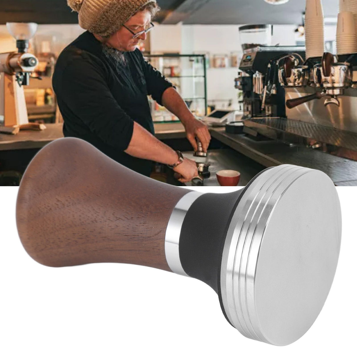 51mm Coffee Tamper Food Grade Stainless Steel Pressure Tamper with Wooden Handle for Coffee Tools
