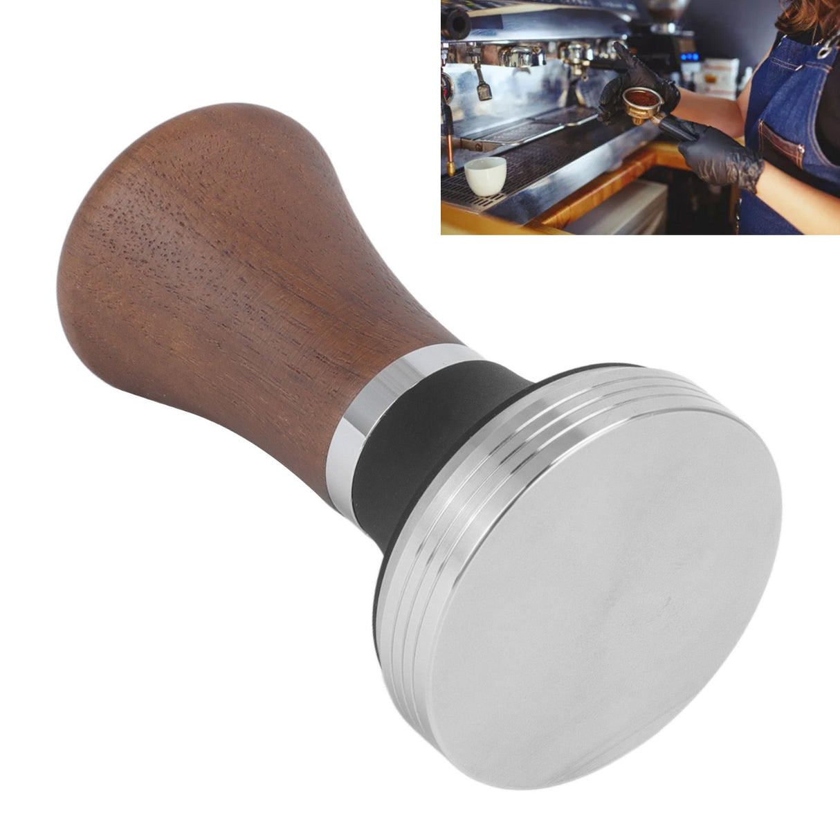 51mm Coffee Tamper Food Grade Stainless Steel Pressure Tamper with Wooden Handle for Coffee Tools