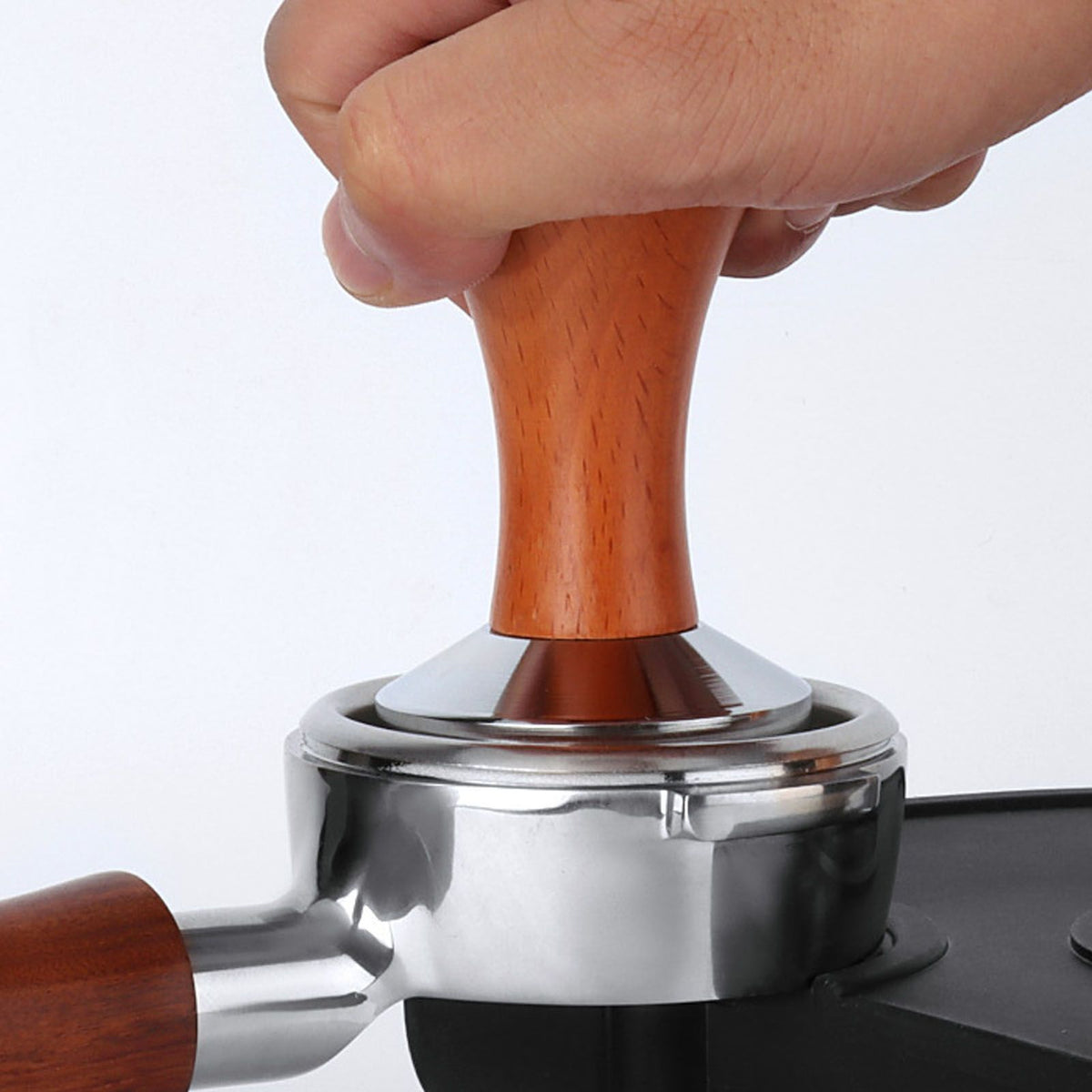 304 Stainless Steel Flat Base Coffee Tamper Wooden Handle Coffee Press Hammer for Home Shop
