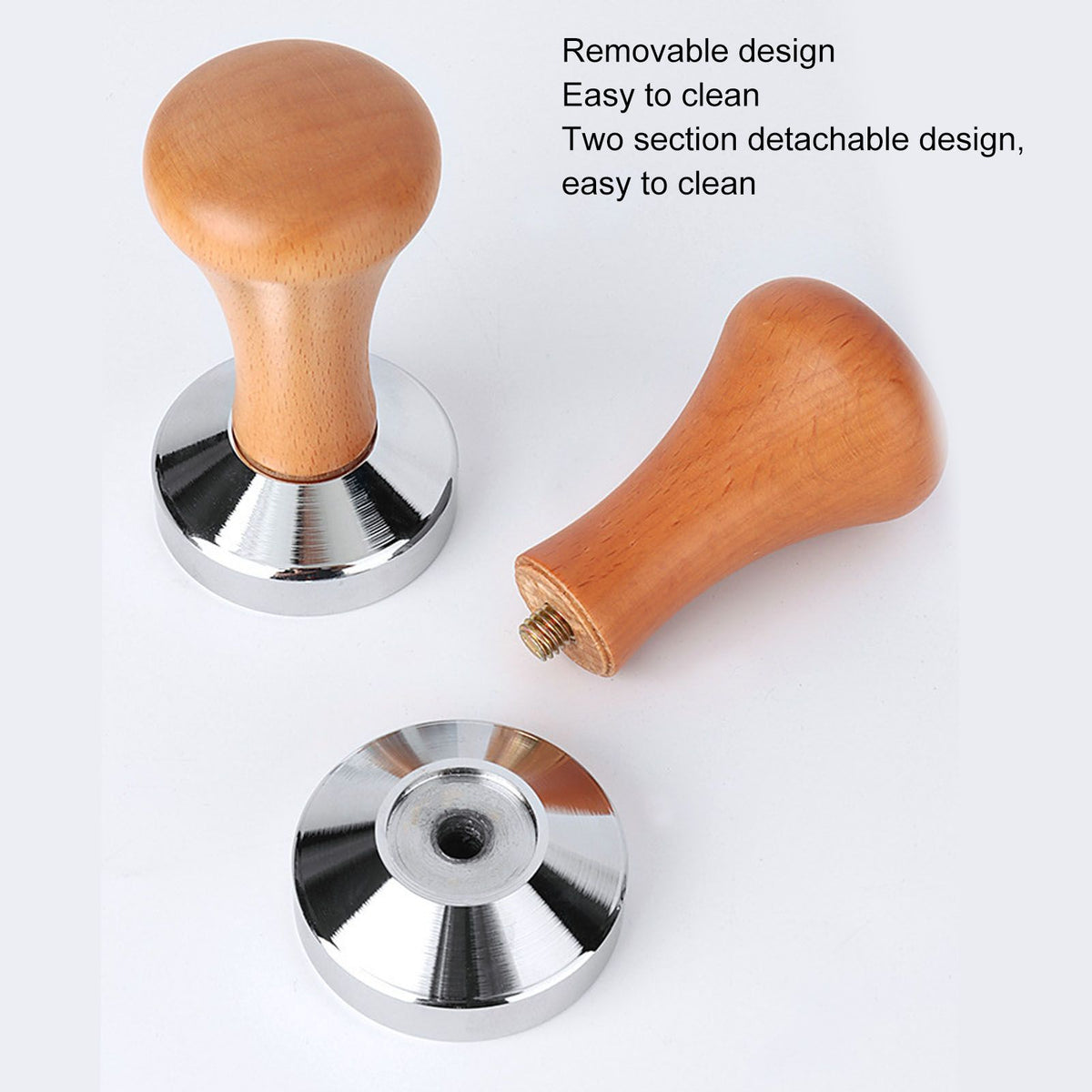 304 Stainless Steel Flat Base Coffee Tamper Wooden Handle Coffee Press Hammer for Home Shop