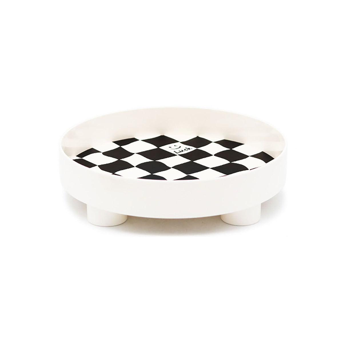 Round Storage Organizer Tray Checkerboard Design Plate Container Tray for Fruit Perfume Jewelry White, Large