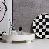 Round Storage Organizer Tray Checkerboard Design Plate Container Tray for Fruit Perfume Jewelry White, Large