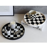 Round Storage Organizer Tray Checkerboard Design Plate Container Tray for Fruit Perfume Jewelry White, Large