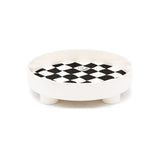 Round Storage Organizer Tray Checkerboard Design Plate Container Tray for Fruit Perfume Jewelry White, Small