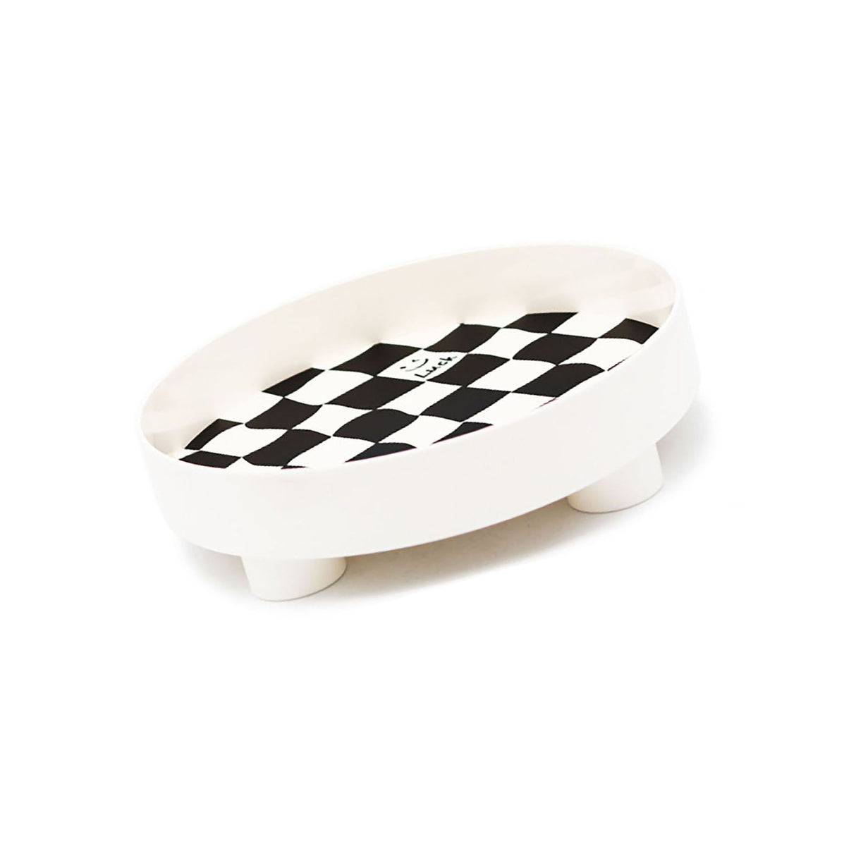Round Storage Organizer Tray Checkerboard Design Plate Container Tray for Fruit Perfume Jewelry White, Small