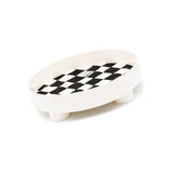 Round Storage Organizer Tray Checkerboard Design Plate Container Tray for Fruit Perfume Jewelry White, Small - Front View