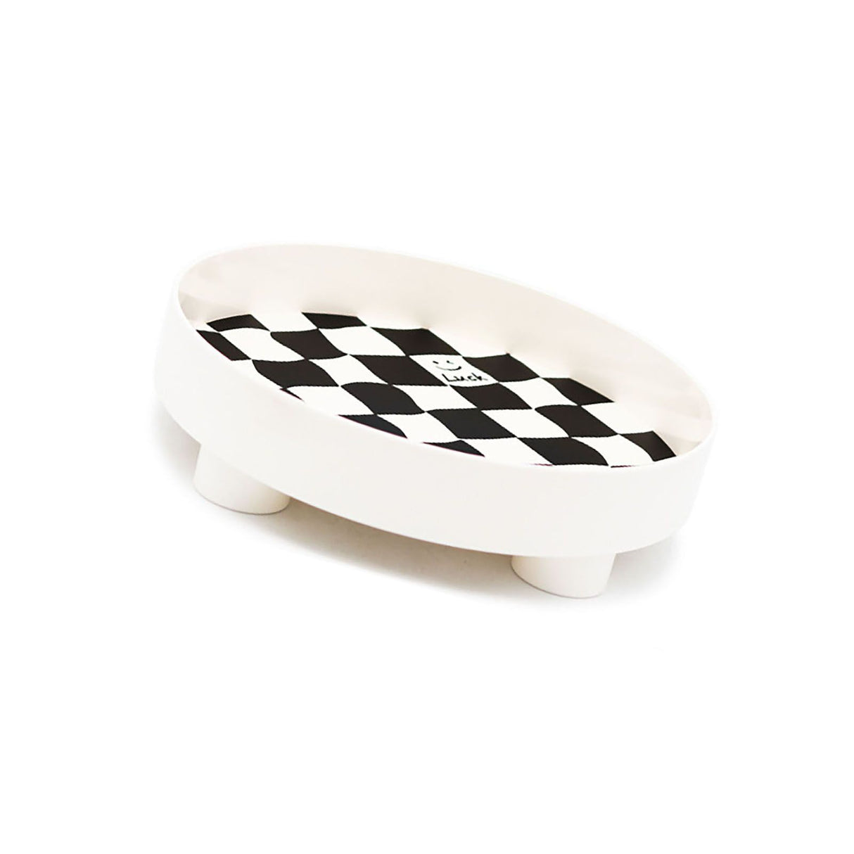 Round Storage Organizer Tray Checkerboard Design Plate Container Tray for Fruit Perfume Jewelry White, Small