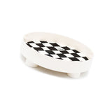Round Storage Organizer Tray Checkerboard Design Plate Container Tray for Fruit Perfume Jewelry White, Small - Side View