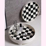 Round Storage Organizer Tray Checkerboard Design Plate Container Tray for Fruit Perfume Jewelry White, Small - Close-Up Angle