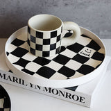 Round Storage Organizer Tray Checkerboard Design Plate Container Tray for Fruit Perfume Jewelry White, Small