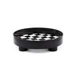 Round Storage Organizer Tray Checkerboard Design Plate Container Tray for Fruit Perfume Jewelry Black, Large