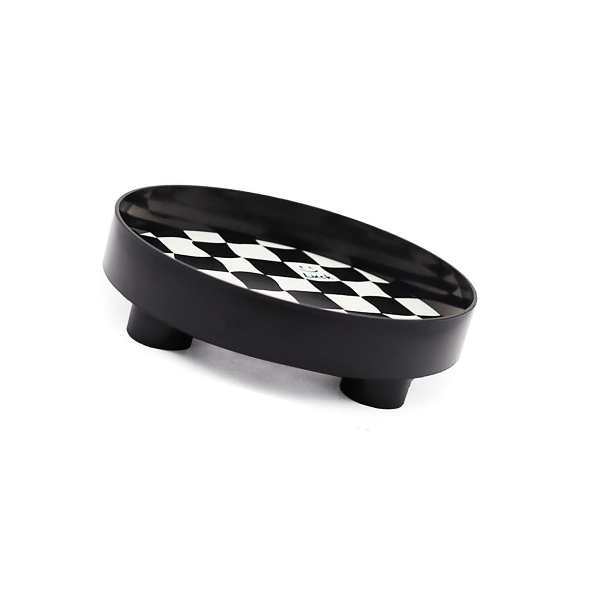 Round Storage Organizer Tray Checkerboard Design Plate Container Tray for Fruit Perfume Jewelry Black, Large