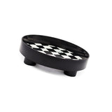 Round Storage Organizer Tray Checkerboard Design Plate Container Tray for Fruit Perfume Jewelry Black, Large