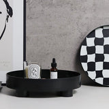 Round Storage Organizer Tray Checkerboard Design Plate Container Tray for Fruit Perfume Jewelry Black, Large