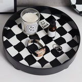 Round Storage Organizer Tray Checkerboard Design Plate Container Tray for Fruit Perfume Jewelry Black, Large - Close-Up Angle