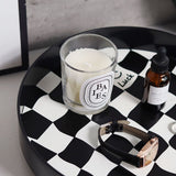 Round Storage Organizer Tray Checkerboard Design Plate Container Tray for Fruit Perfume Jewelry Black, Large - Low Angle