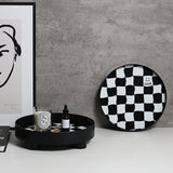 Round Storage Organizer Tray Checkerboard Design Plate Container Tray for Fruit Perfume Jewelry Black, Large