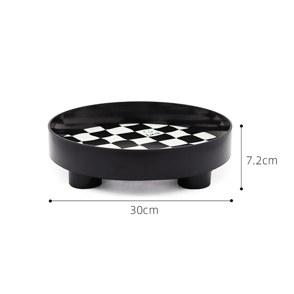 Round Storage Organizer Tray Checkerboard Design Plate Container Tray for Fruit Perfume Jewelry Black, Large