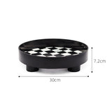 Round Storage Organizer Tray Checkerboard Design Plate Container Tray for Fruit Perfume Jewelry Black, Large