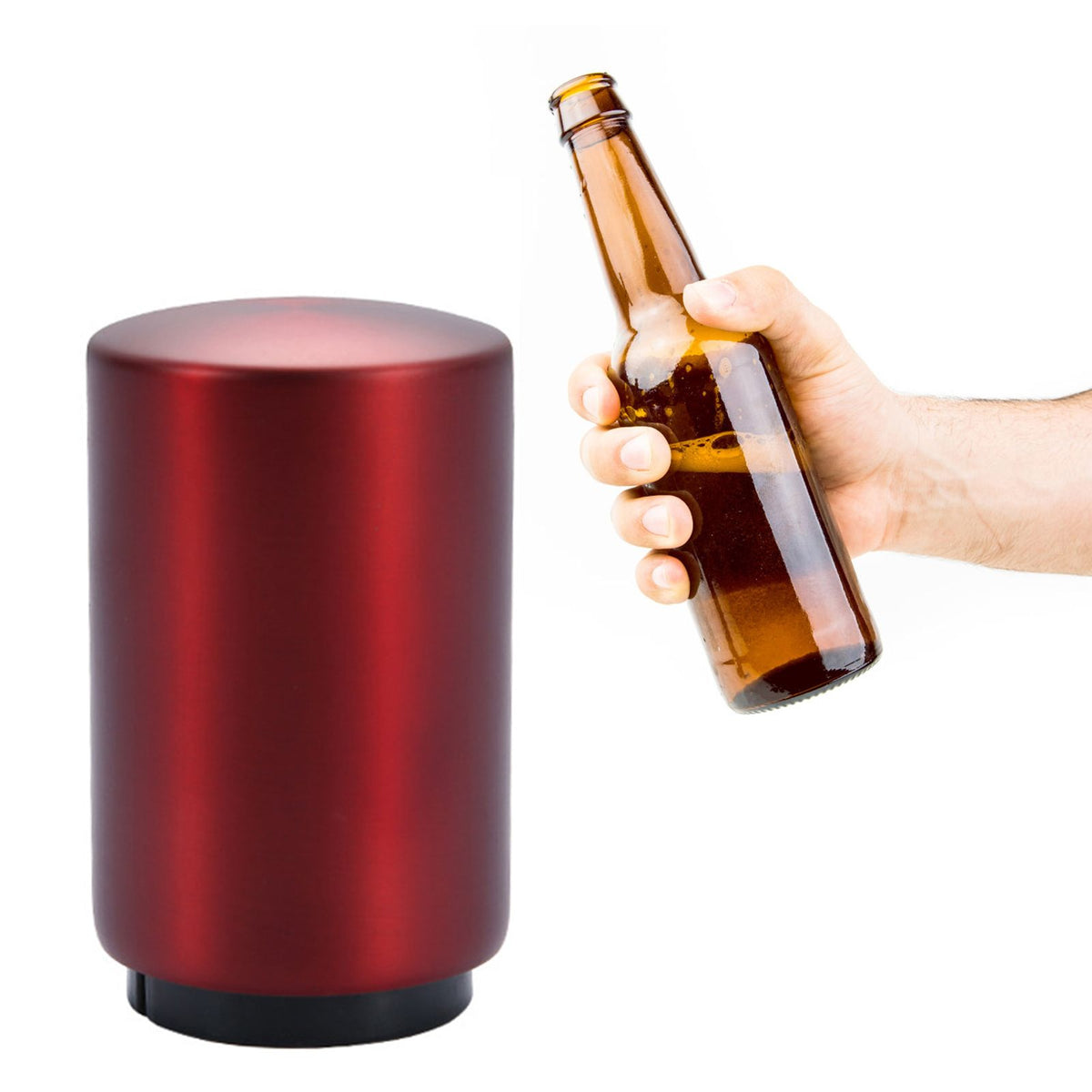 Automatic Bottle Opener Magnetic Stainless Steel Push Down Bottle Lid Opening Tool for Beer Glass Beverage Bottle Red