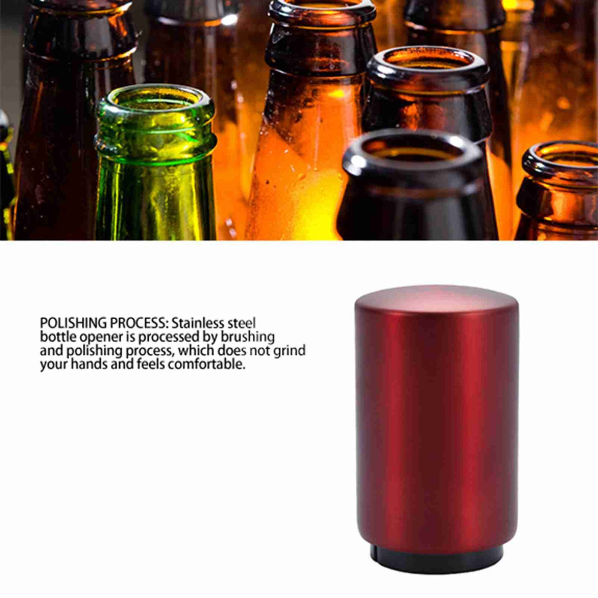 Automatic Bottle Opener Magnetic Stainless Steel Push Down Bottle Lid Opening Tool for Beer Glass Beverage Bottle Red