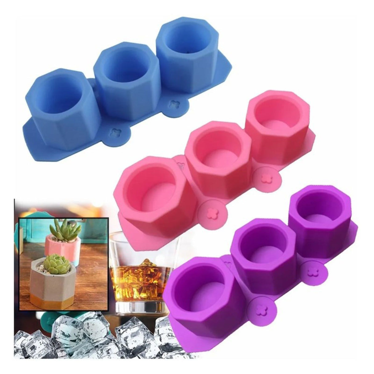 3 Pcs Silicone Planter Mold For Making Concrete Flower Pots DIY Succulent Plants Blue Pink Purple