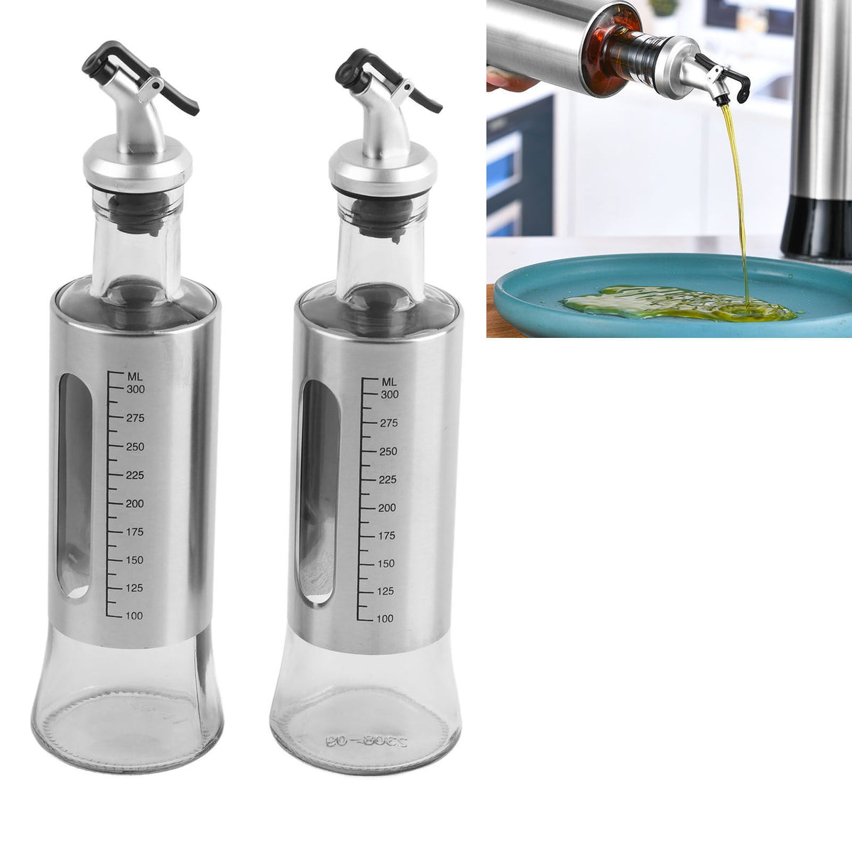 2 Pcs Oil Dispenser Bottle 300ml Thickened Scale Design Visual Seasoning Bottle for Home Kitchen