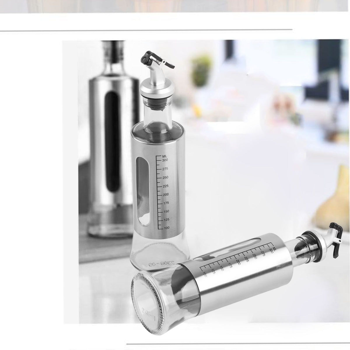 2 Pcs Oil Dispenser Bottle 300ml Thickened Scale Design Visual Seasoning Bottle for Home Kitchen