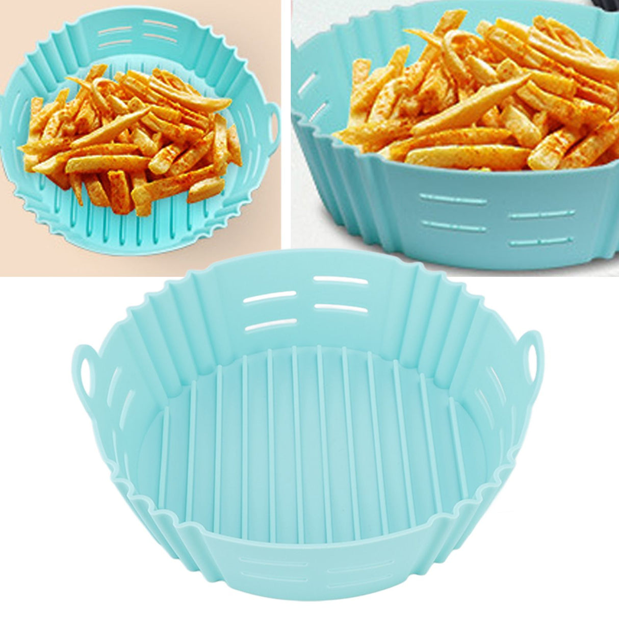 Fryer Silicone Liner Heat Resistant Elastic Washable Food Grade Reusable Fryer Basket for Cooking Blue