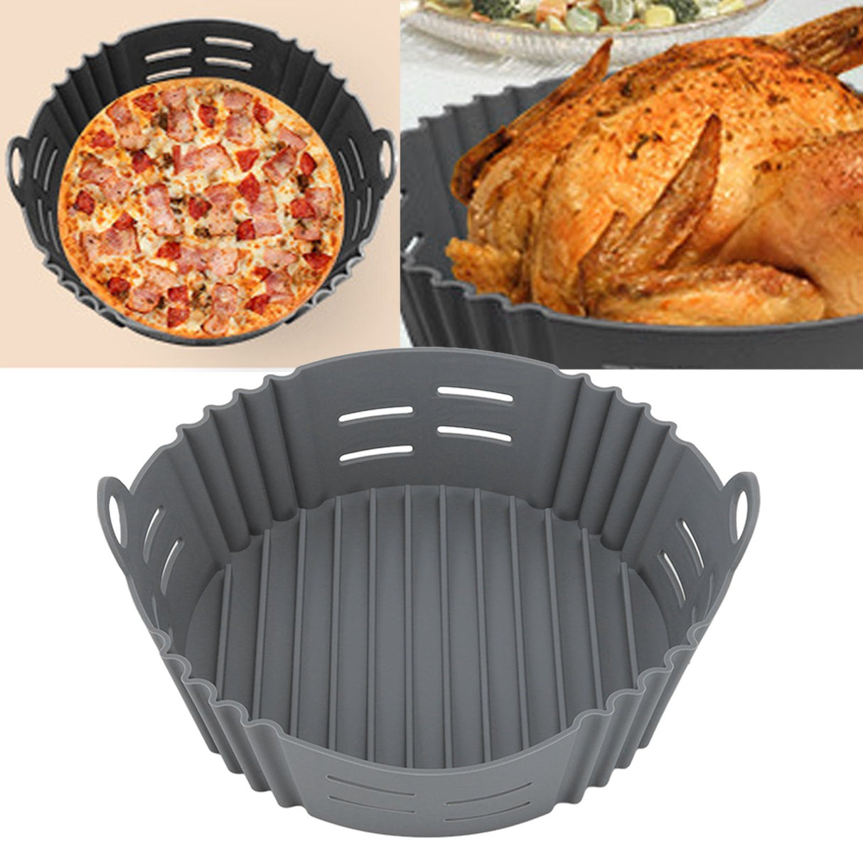 Fryer Silicone Liner Heat Resistant Elastic Washable Food Grade Reusable Fryer Basket for Cooking Grey