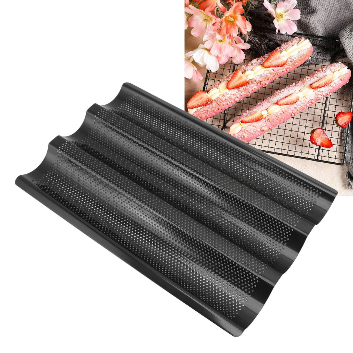 Baguette Pan Stainless Steel U Shape Uniform Heating Perforated Design French Bread Baking Pan for Home Baguette