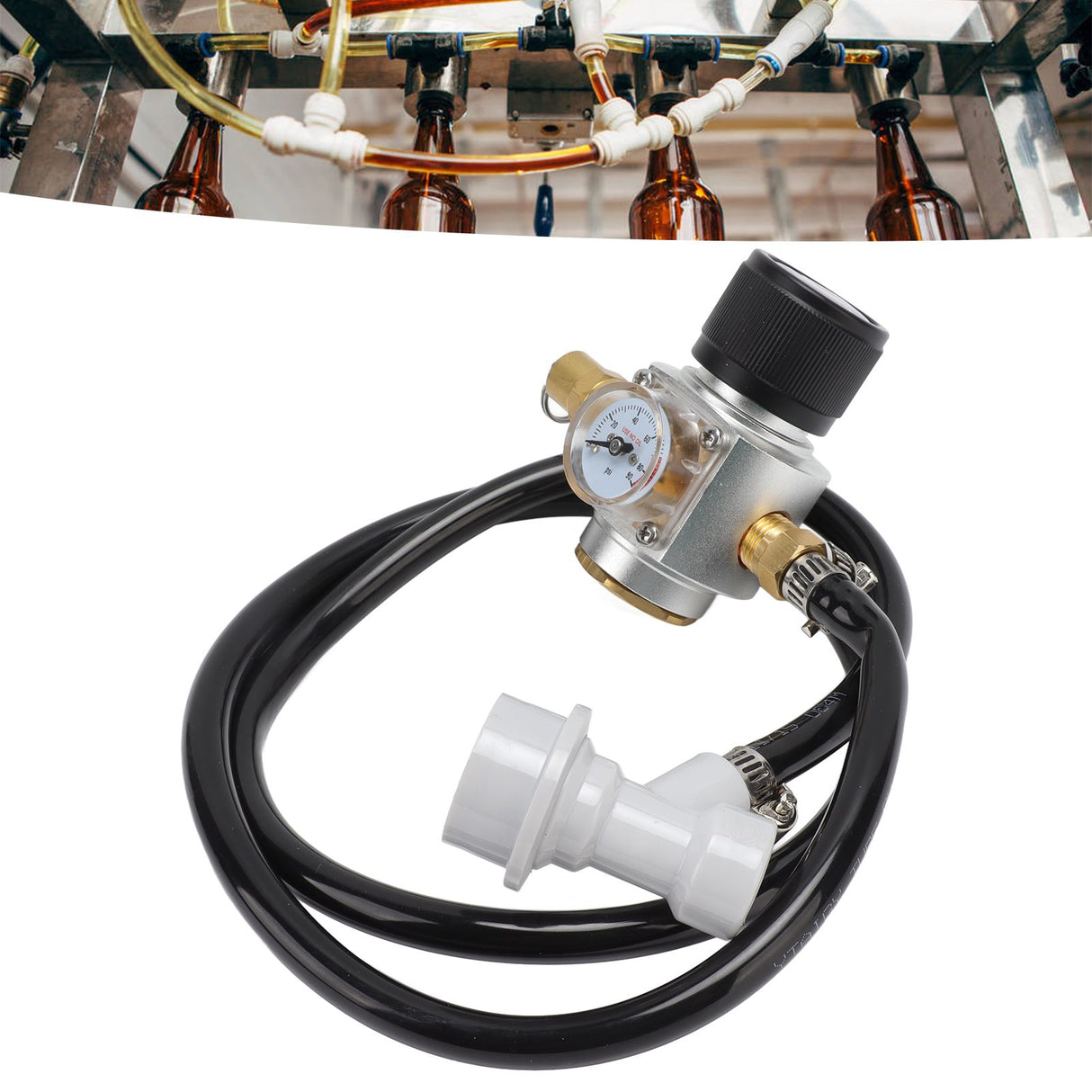 Soda Water Automatic Beer Maker 2nd Stage Pressure Gauge Black Hose Distributor Set with Safety Valve for Household