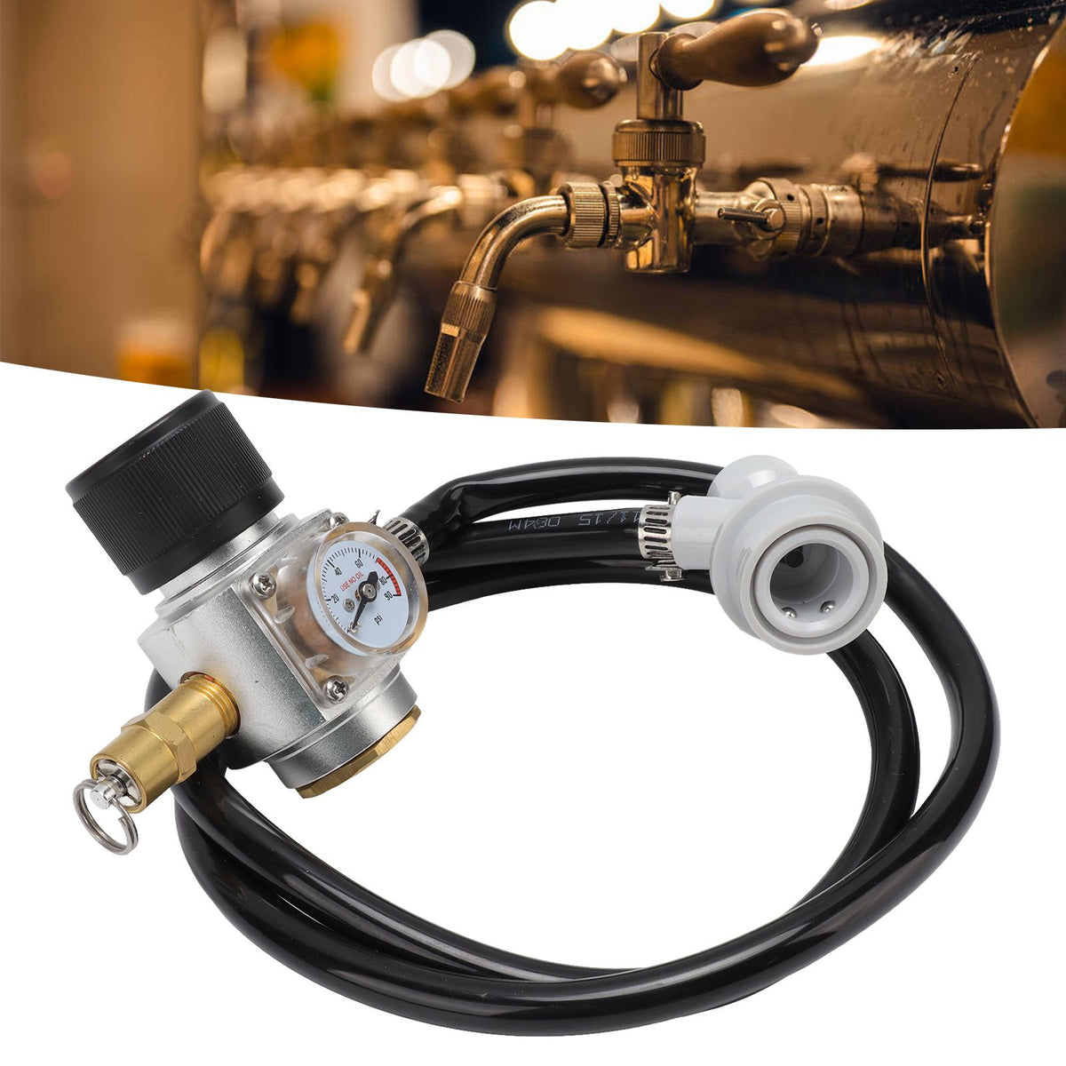 Soda Water Automatic Beer Maker 2nd Stage Pressure Gauge Black Hose Distributor Set with Safety Valve for Household