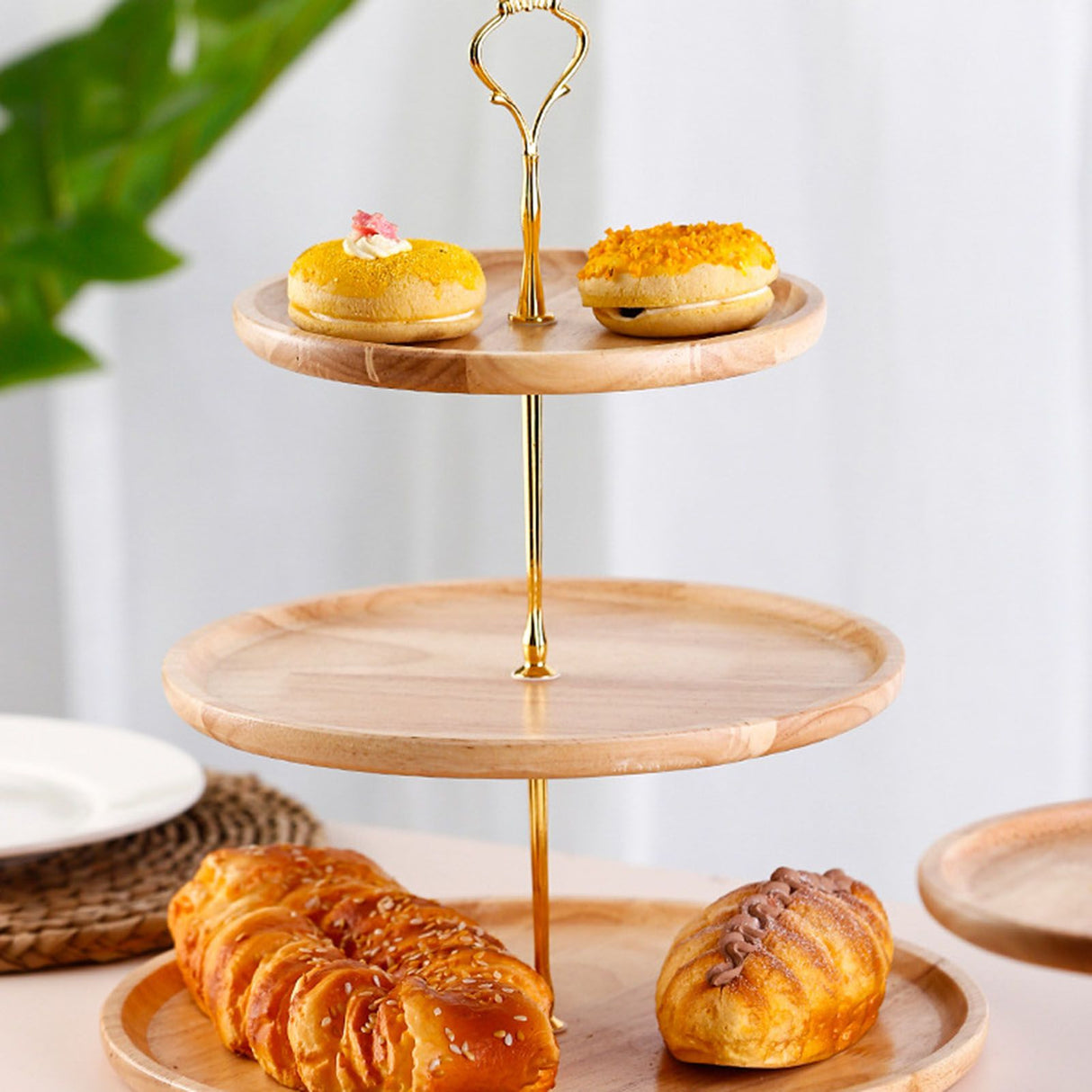 Fruit Plate Wood Natural Textured Simple Elegant Strong Durable Food Tray Cake Fruit Serving Tray 20+25+30cm Three Layers