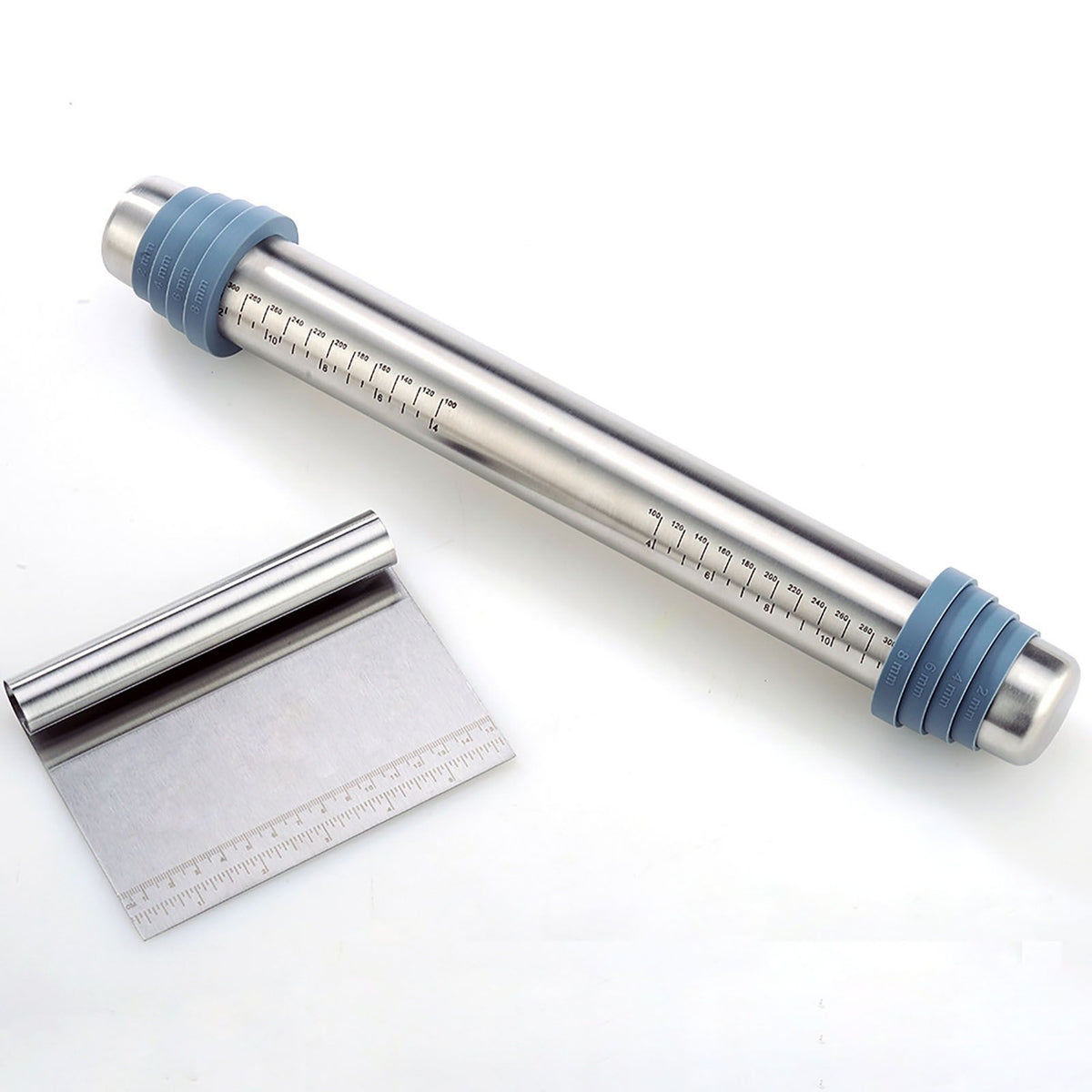 Adjustable Thicknes Flour Rolling Pin with Scale Mat Dough Scraper 430 Stainless Steel Cooking Tools Baking Utensils