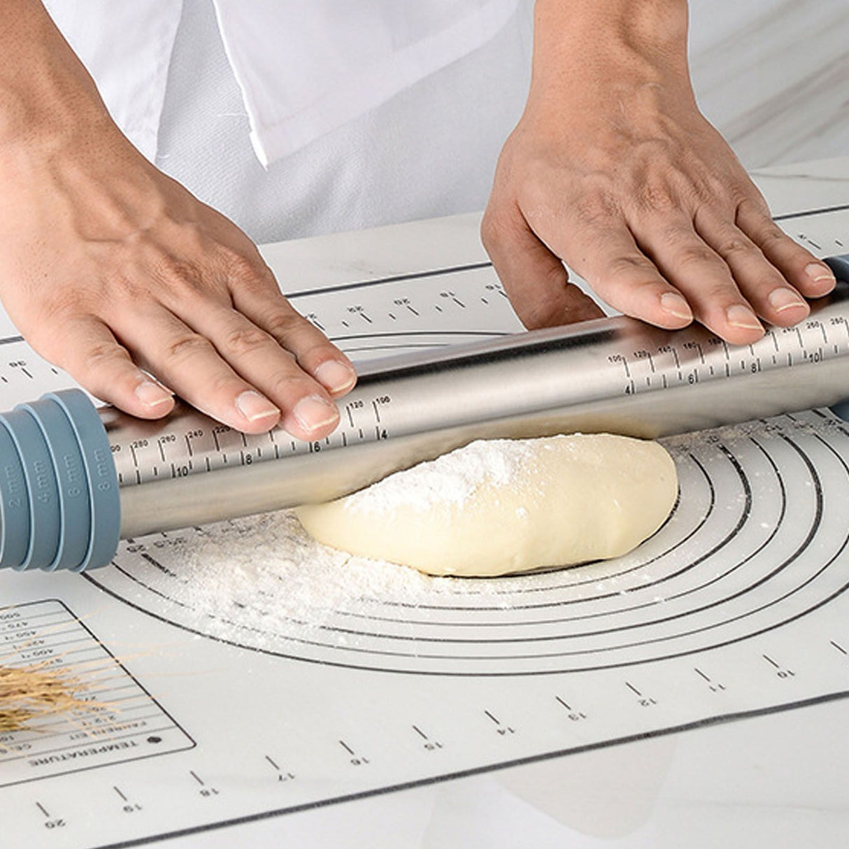 Adjustable Thicknes Flour Rolling Pin with Scale Mat Dough Scraper 430 Stainless Steel Cooking Tools Baking Utensils