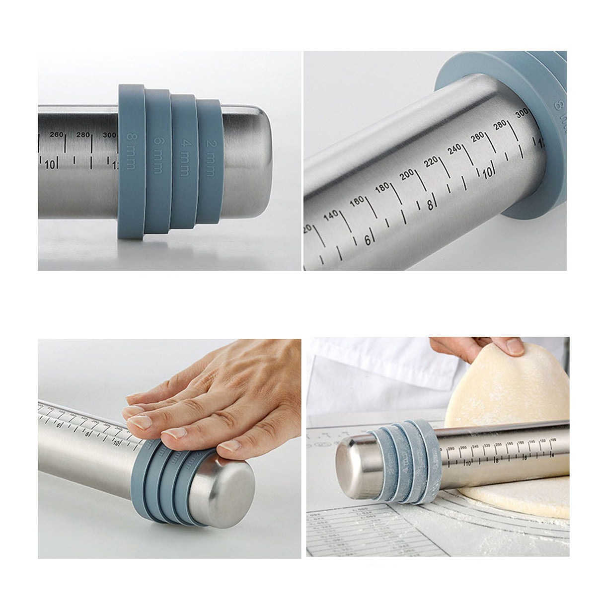 Adjustable Thicknes Flour Rolling Pin with Scale Mat Dough Scraper 430 Stainless Steel Cooking Tools Baking Utensils