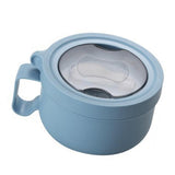 Insulated Bowl Leakage Proof 304 Stainless Steel Interior Thermal Soup Bowl with Handle for Noodle Bento 850ml Blue - Side View