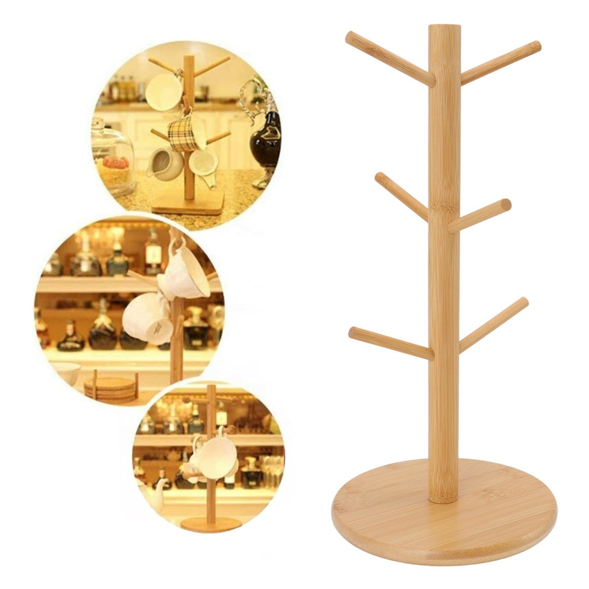 Coffee Cup Holder Space Saving Bamboo Coffee Mug Tree Rack Holder Organizer for Storage Display Drying Mugs