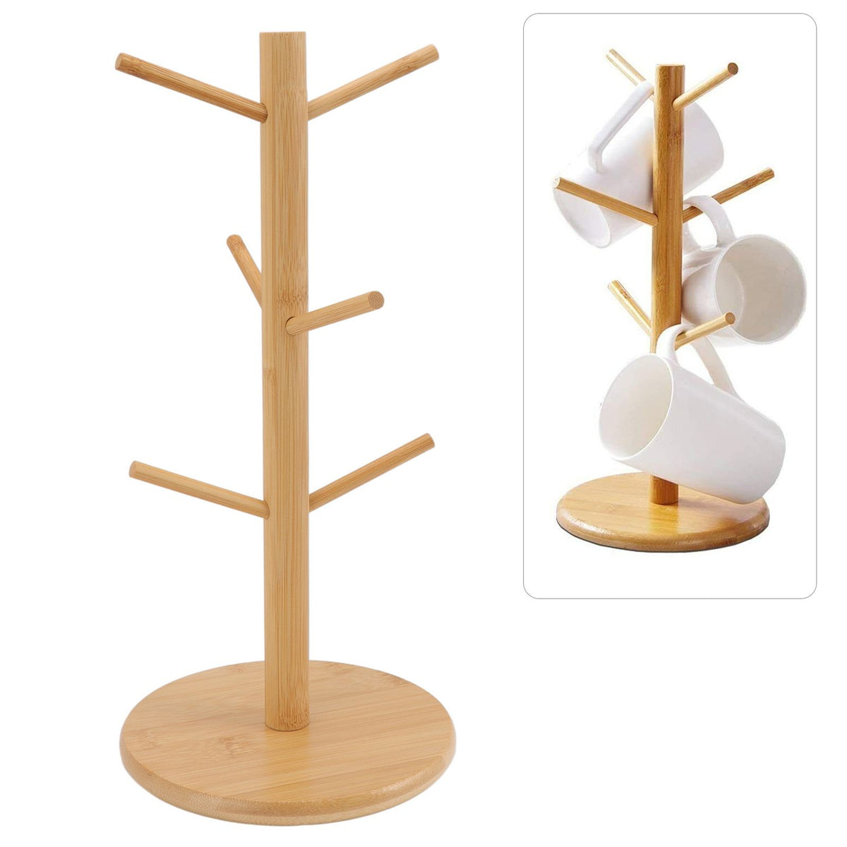 Coffee Cup Holder Space Saving Bamboo Coffee Mug Tree Rack Holder Organizer for Storage Display Drying Mugs