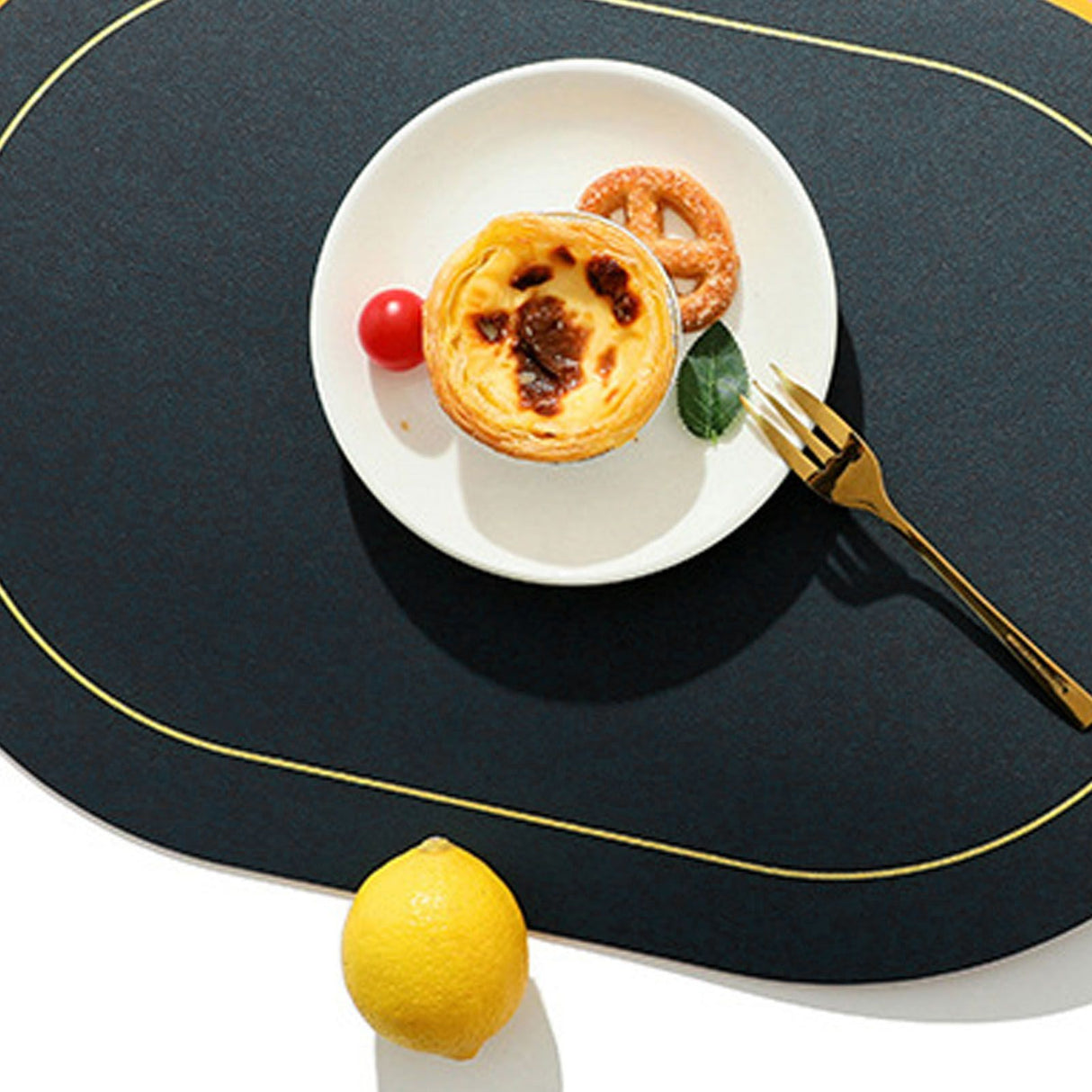 2Pcs Leather Oval Dining Food Mat Oil Proof Insulation Restaurant Table Home Hotel Non Slip Bowl Pad Placemat Black