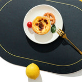 2Pcs Leather Oval Dining Food Mat Oil Proof Insulation Restaurant Table Home Hotel Non Slip Bowl Pad Placemat Black - Rear View