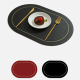 2Pcs Leather Oval Dining Food Mat Oil Proof Insulation Restaurant Table Home Hotel Non Slip Bowl Pad Placemat Black - Extra Image