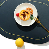 2Pcs Leather Oval Dining Food Mat Oil Proof Insulation Restaurant Table Home Hotel Non Slip Bowl Pad Placemat Blue - Rear View
