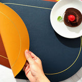 2Pcs Leather Oval Dining Food Mat Oil Proof Insulation Restaurant Table Home Hotel Non Slip Bowl Pad Placemat Blue - Extra Image