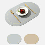 2Pcs Leather Oval Dining Food Mat Oil Proof Insulation Restaurant Table Home Hotel Non Slip Bowl Pad Placemat Light Gray - 45-Degree Angle